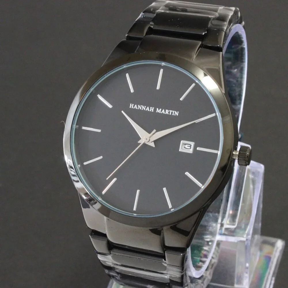 Men's Sports Watch Raised Indices Integrated Bracelet Black Quartz 40mm